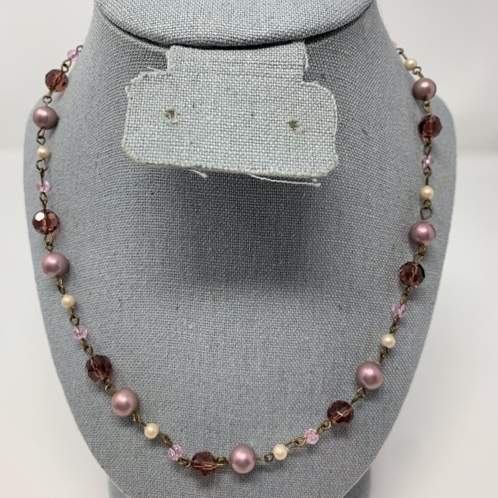Vintage Pink, White and Red Beaded Necklace 18 inches Valentine